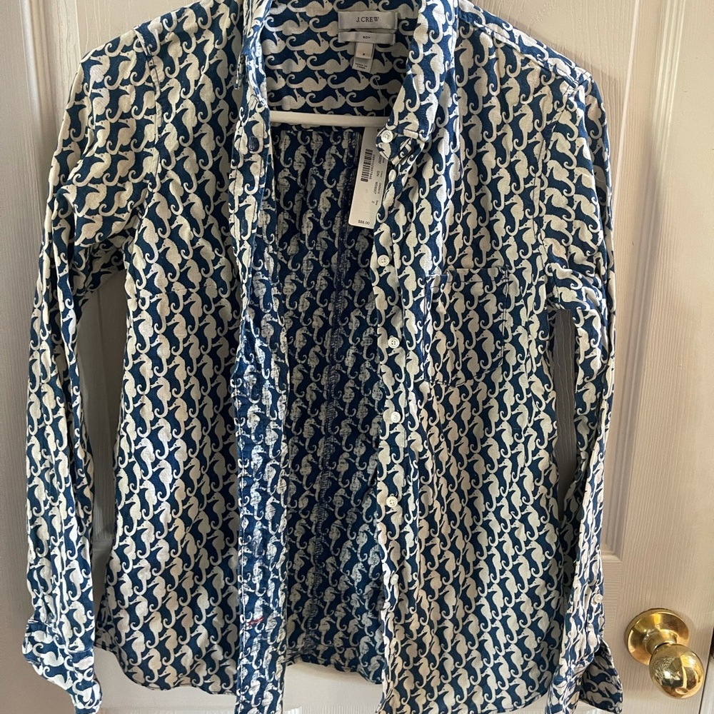 NWT J. Crew Button Down w/Sea Horse Print size 2 - Picture 2 of 2